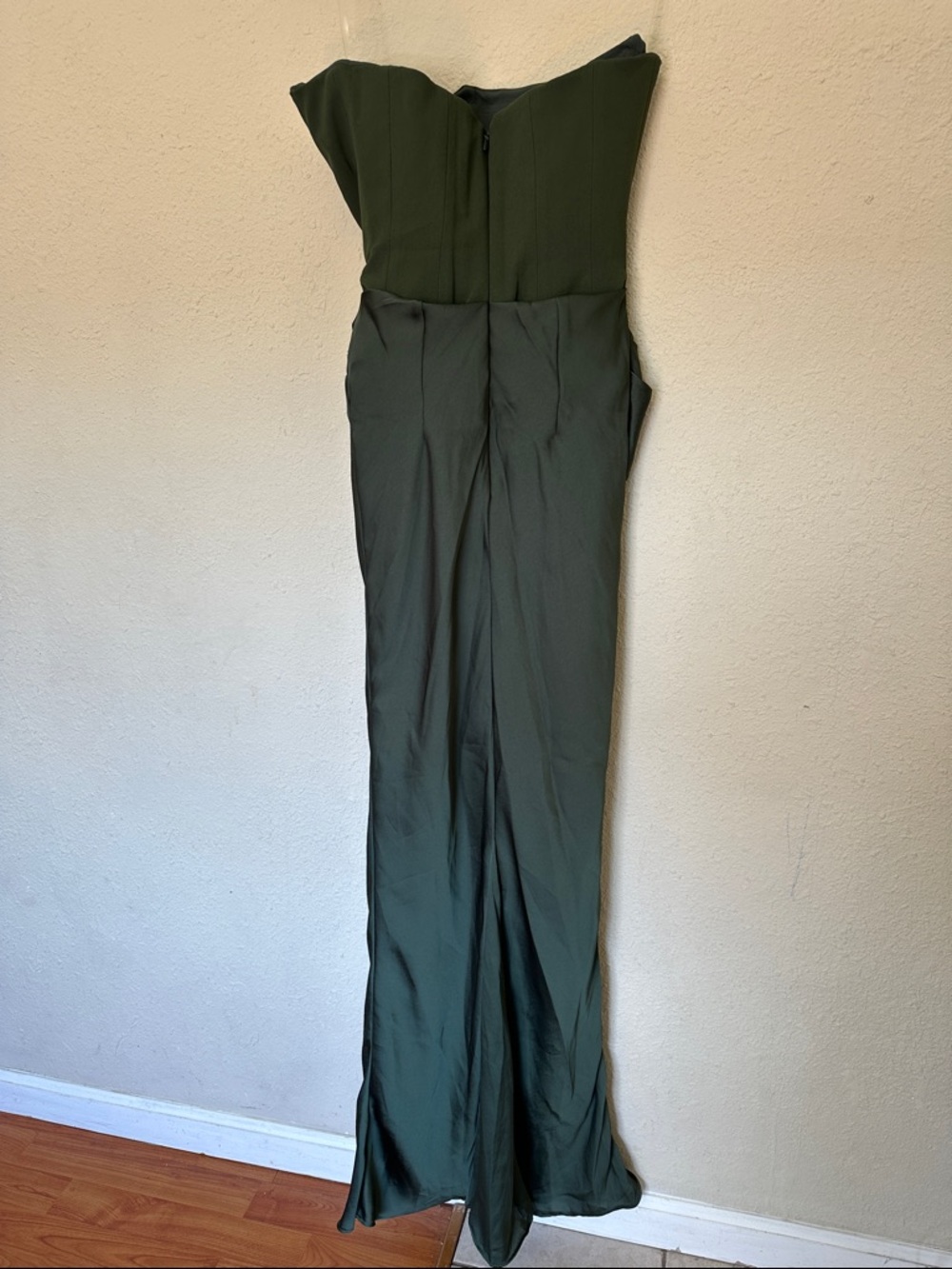 House of CB Dark Green Strapless Satin Maxi Dress - Picture 8 of 12